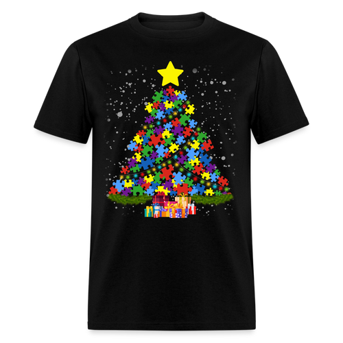Autism Christmas Tree - Autism Awereness T-Shirts Men, Woman Birthday T Shirts, Summer Tops, Beach T Shirts - black