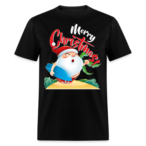 Surfing Santa Merry Christmas T-Shirt - Family Shirts Men, Woman Christmas T Shirts - black