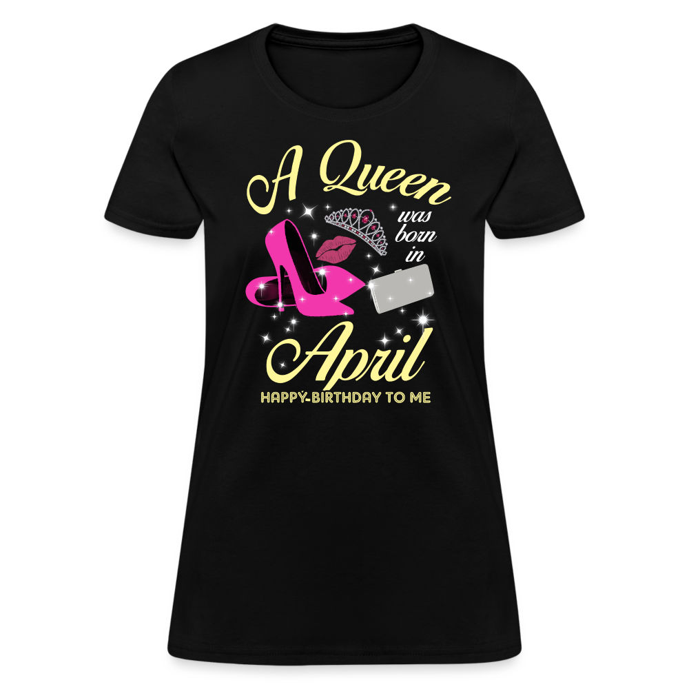 Personalised Custom Birthday Month T-shirt, A Queen Was Born In April Shirts Women, Birthday T Shirts, Summer Tops, Beach T Shirts - black